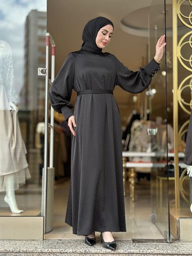 Senna Veluna Elbise -Siyah