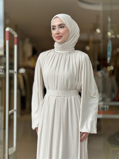 Senna Veluna Elbise - Taş