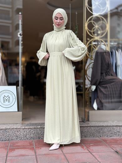 Senna Veluna Elbise - Yeşil