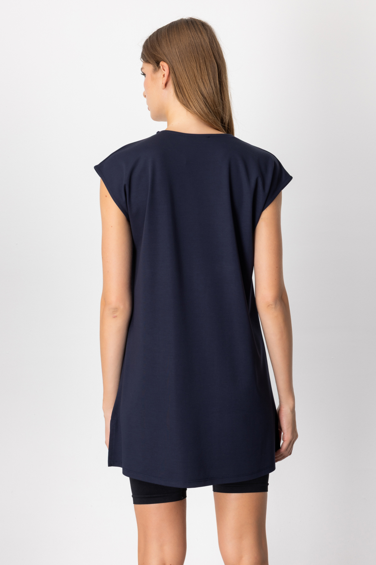 Sıfır Yaka Uzun Basic Tunik - Lacivert