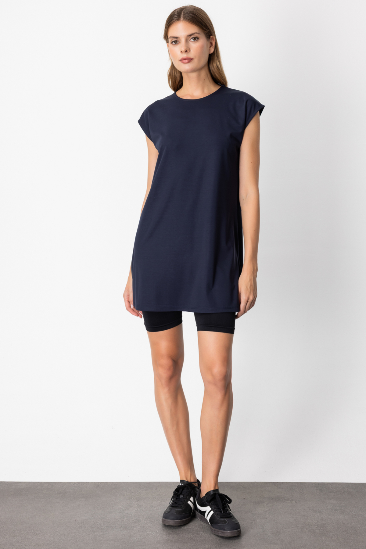 Sıfır Yaka Uzun Basic Tunik - Lacivert