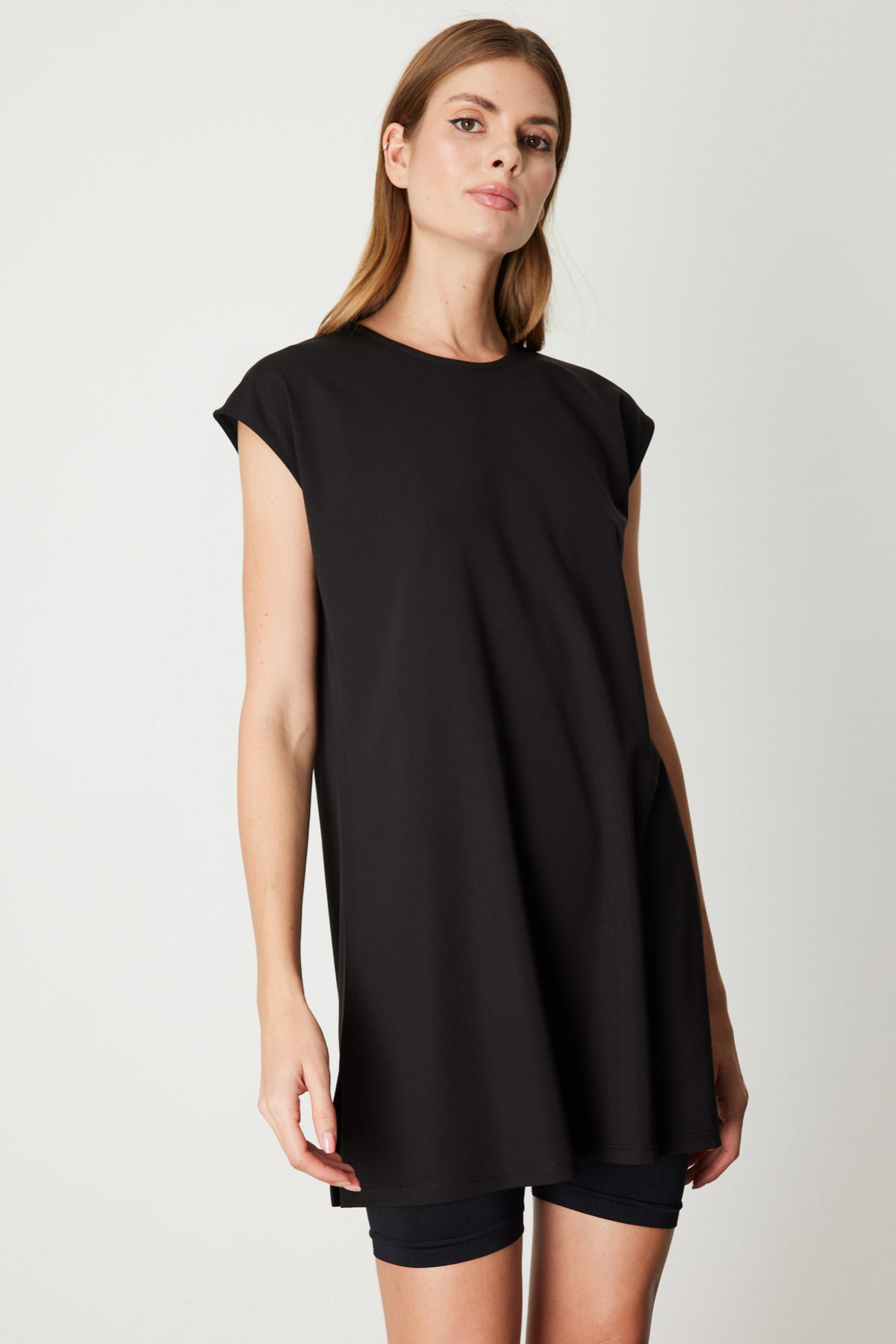 Sıfır Yaka Uzun Basic Tunik - Siyah