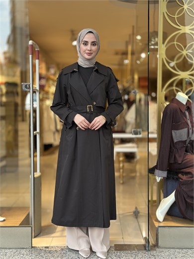 Spor Şık Trençkot - Siyah 
