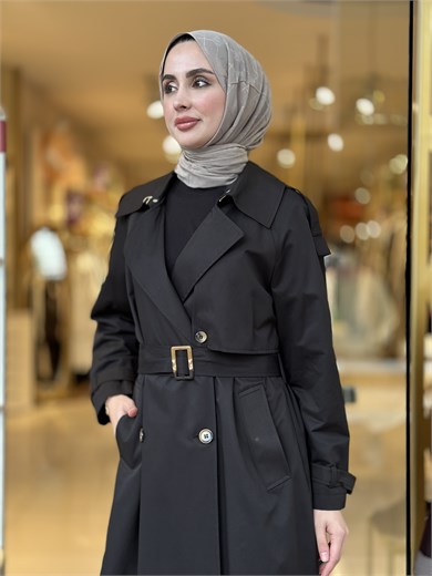 Spor Şık Trençkot - Siyah 
