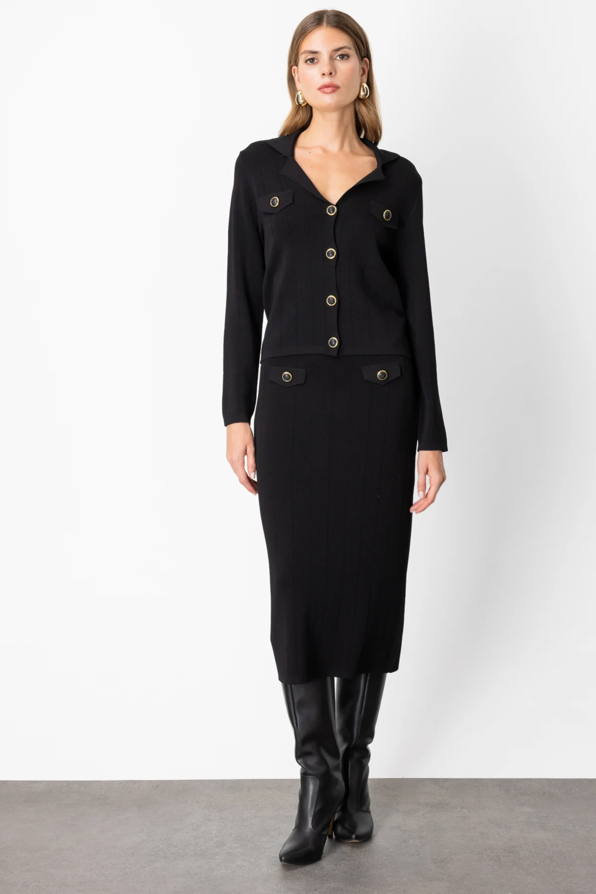 Süs Kapaklı Triko Hırka - Siyah