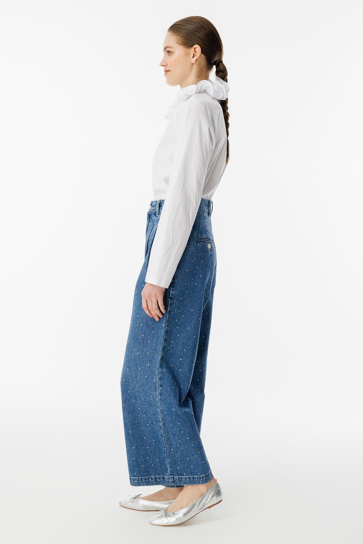Taş Detaylı Kot Pantolon - Mavi