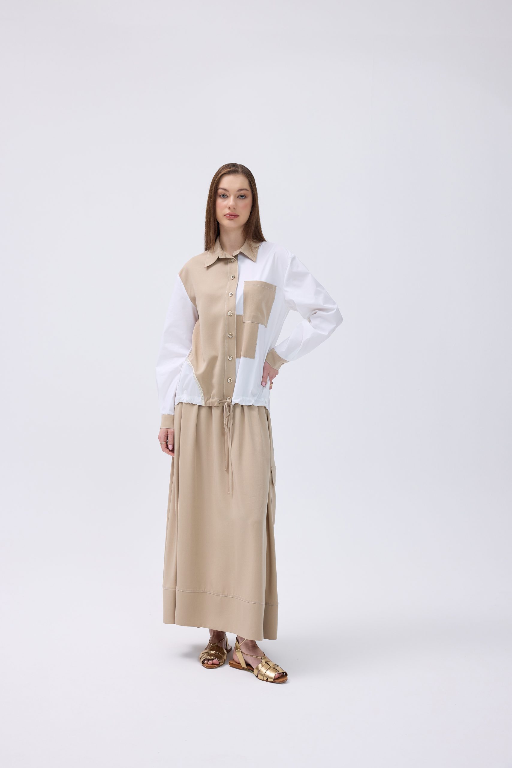 Tencel Etekli Takım - Bej