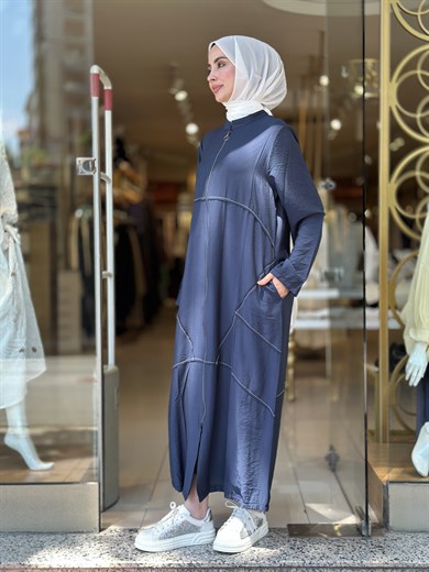 Tencel Taş Detaylı  kap - Lacivert 