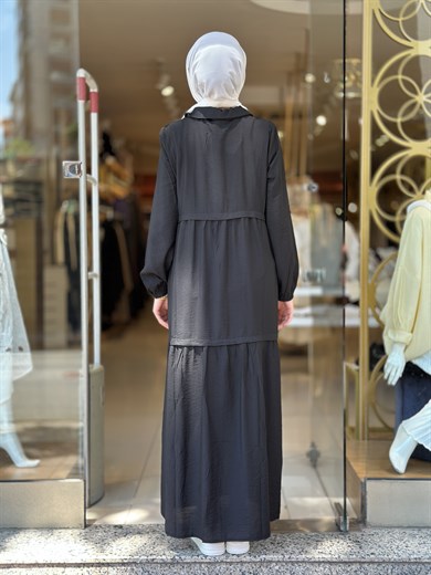 Tencel Taş Detaylı kap - Siyah 