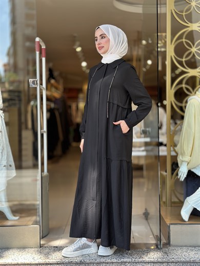 Tencel Taş Detaylı kap - Siyah 