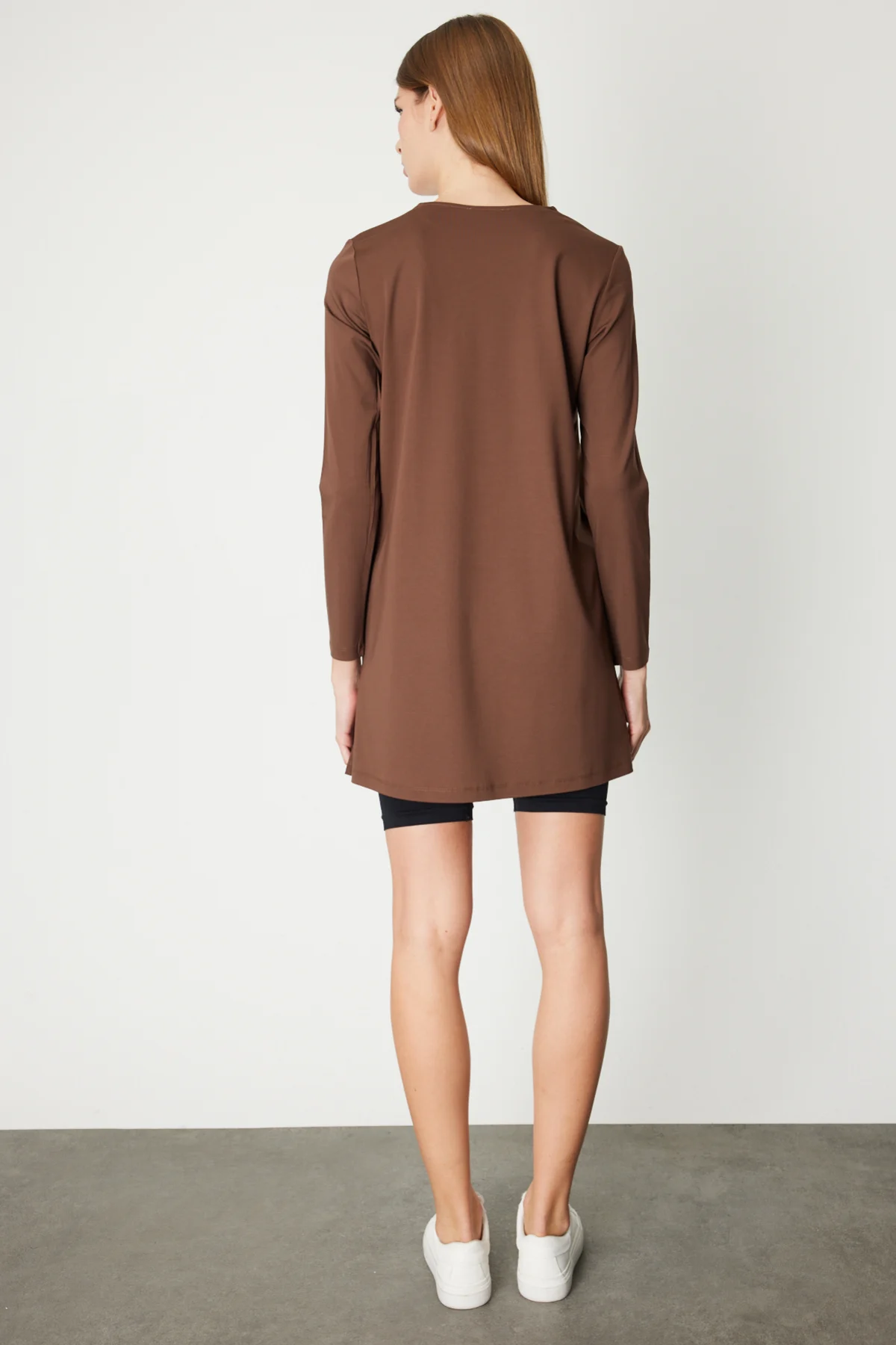 Uzun Kollu Basic Tunik - Kahverengi