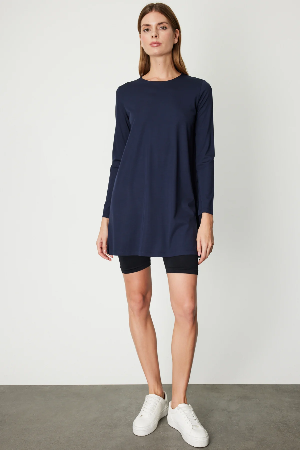 Uzun Kollu Basic Tunik - Lacivert