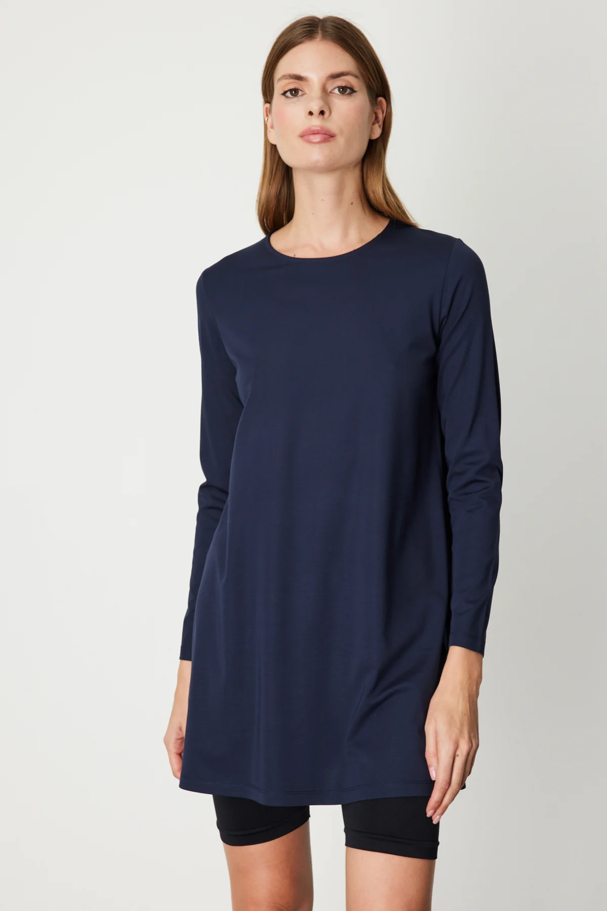 Uzun Kollu Basic Tunik - Lacivert
