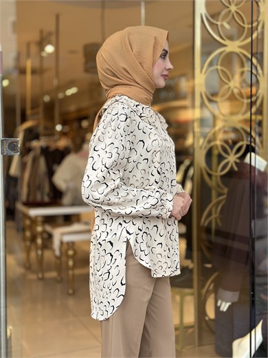 Viscon Saten Kolları Pileli Tunik - Ekru