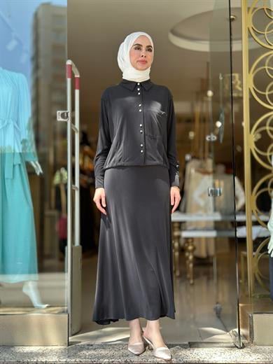 Vyra İpek Cupra Etekli Takım - Siyah