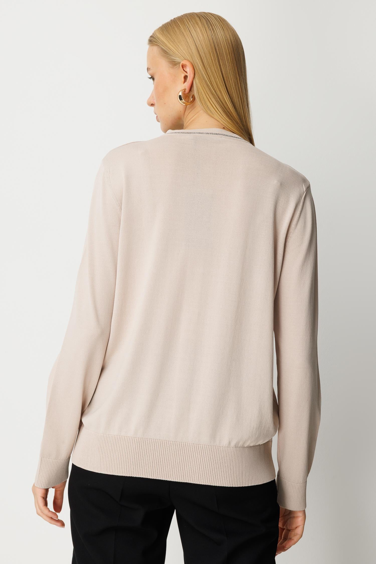 Yaka Detaylı Triko Hırka - Taş