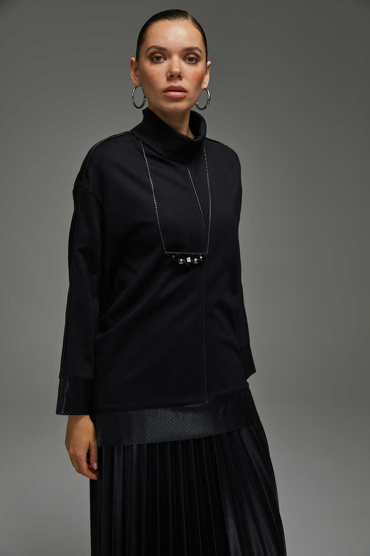 Yanı Yırtmaçlı Bluz - Siyah