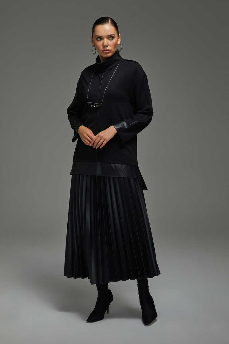 Yanı Yırtmaçlı Bluz - Siyah