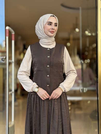 Yelekli Şık Takım - Kahverengi 