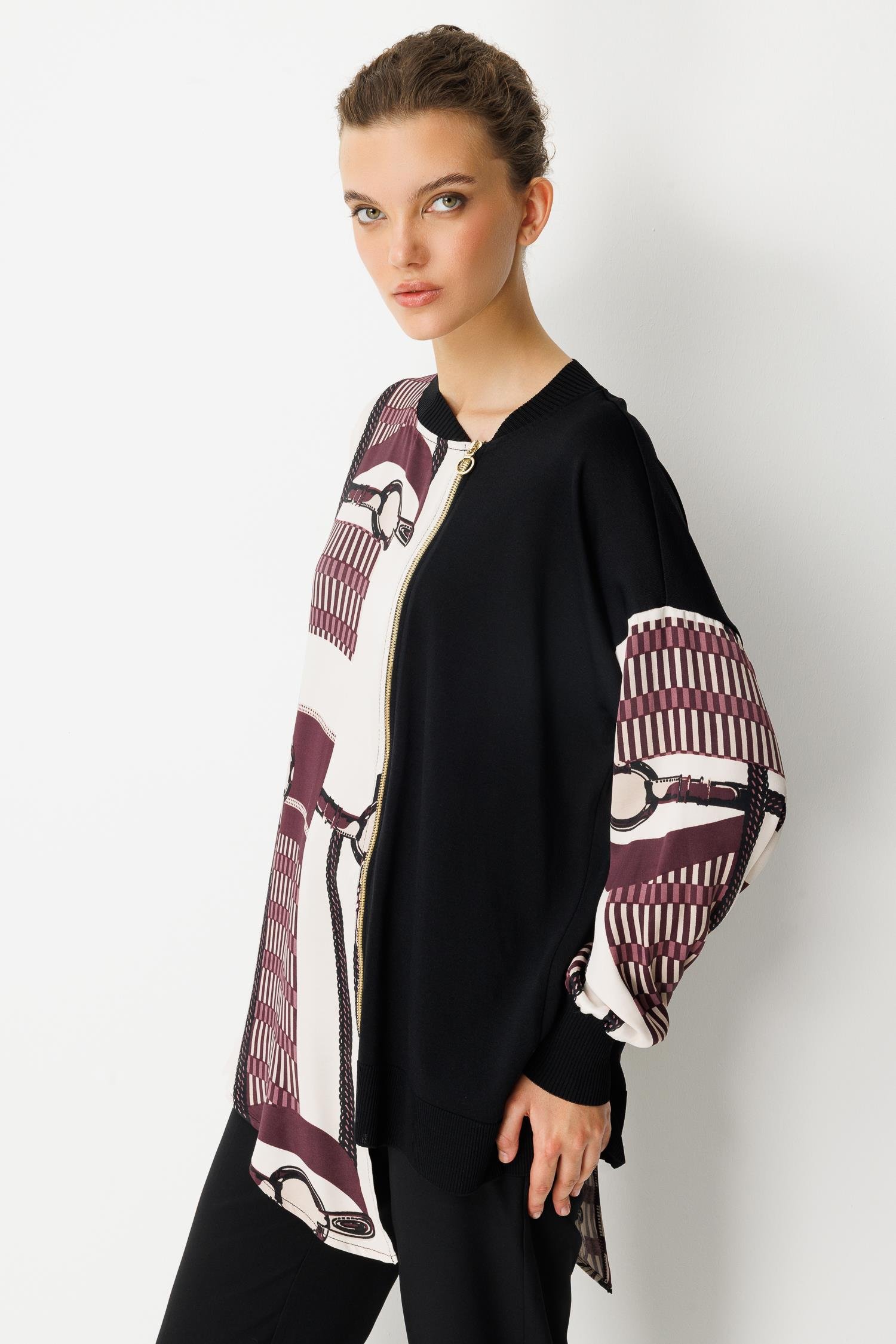 Zincir Desen Fermuarlı Tunik - Bordo
