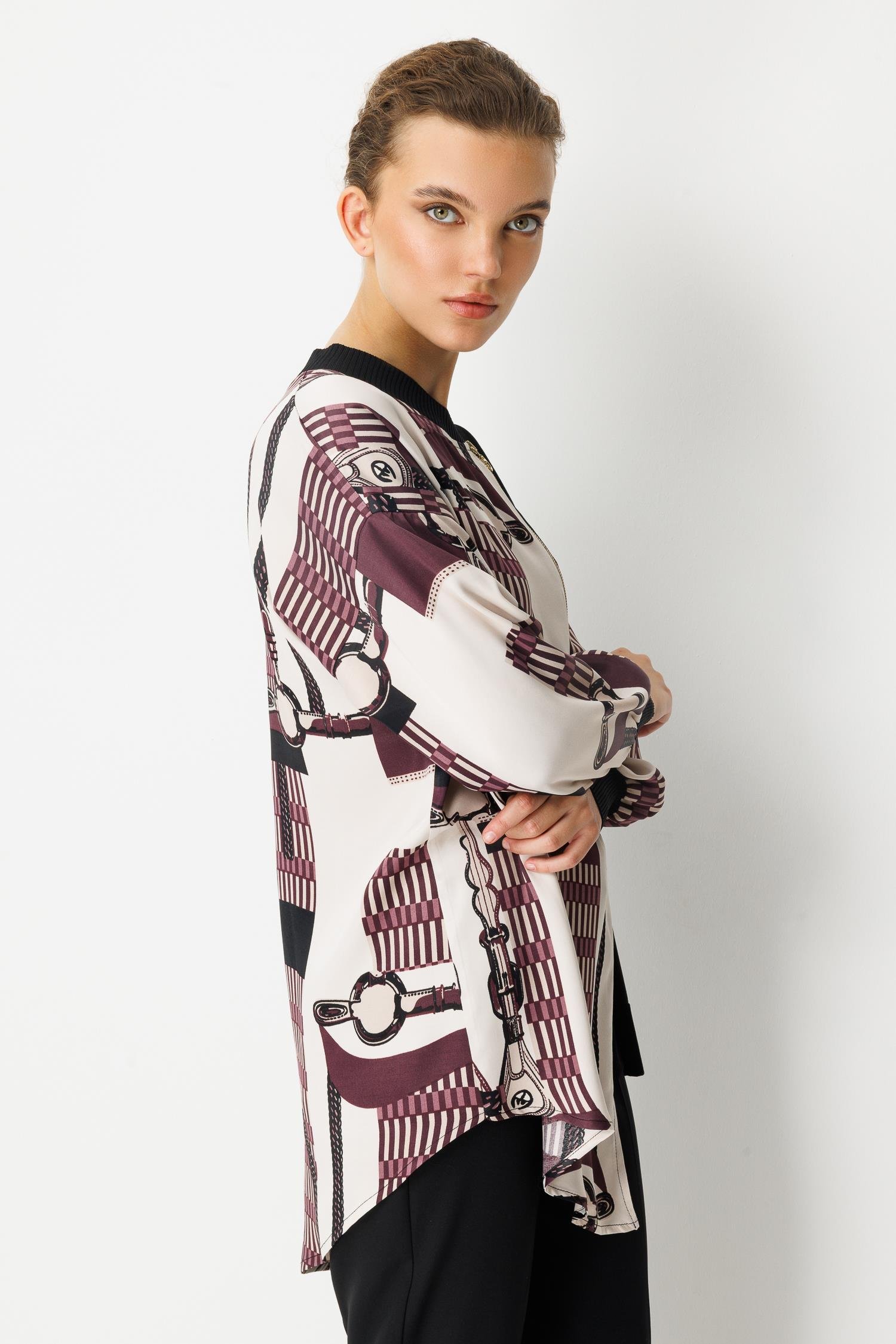 Zincir Desen Fermuarlı Tunik - Bordo