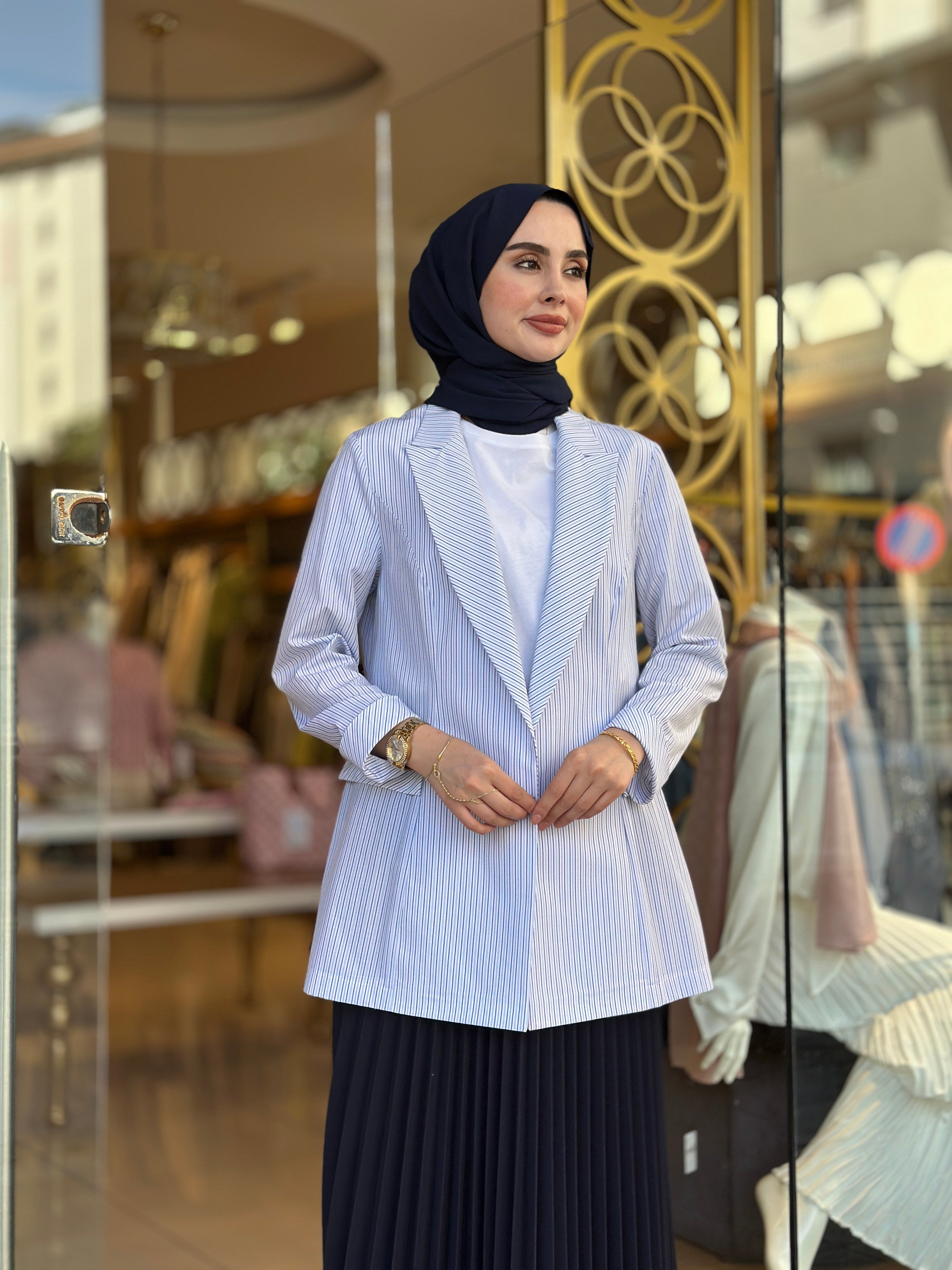 Cotton Blazer  Ceket - Mavi 