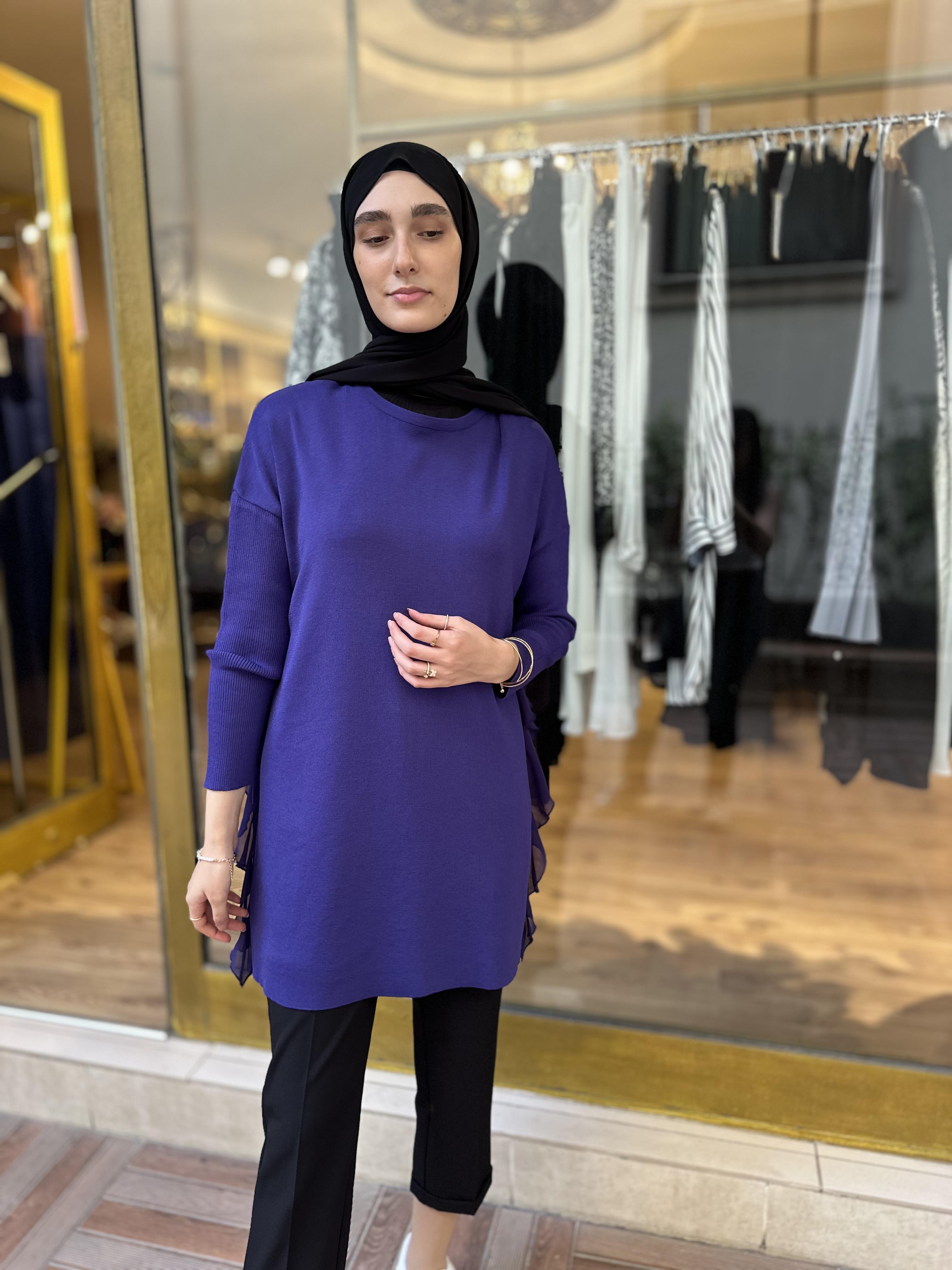GHİSA 4689 YANLARI ŞİFON DETAY TRİKO TUNİK-MOR