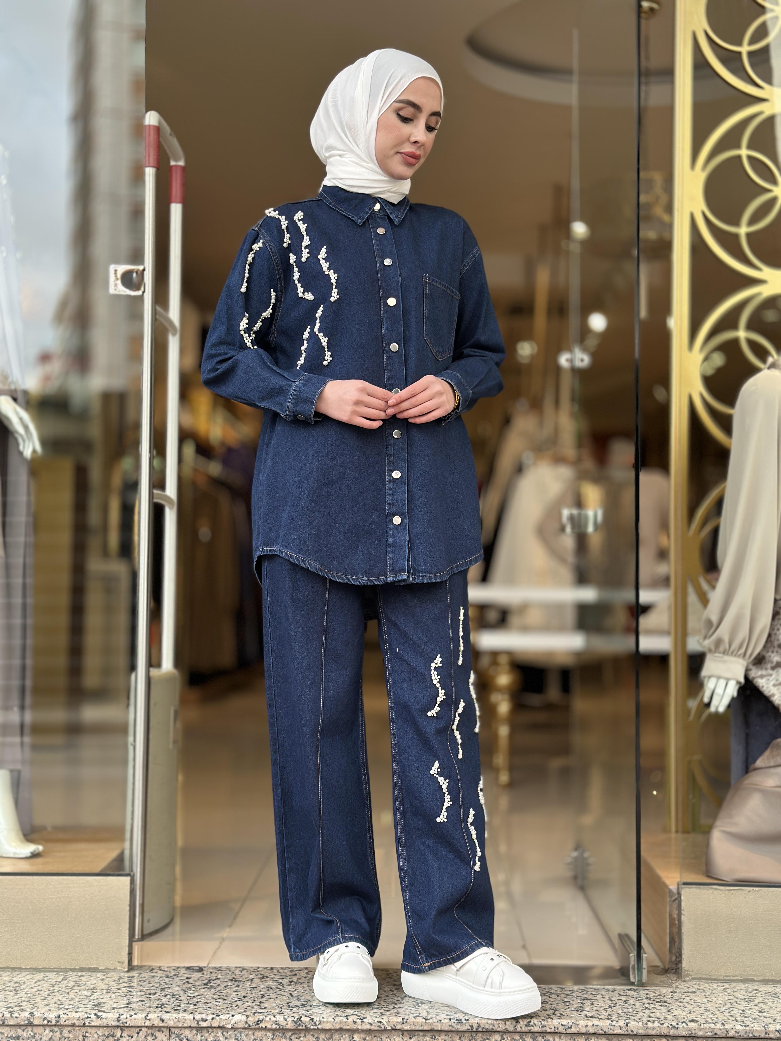 İncili Denim Takım - Lacivert 