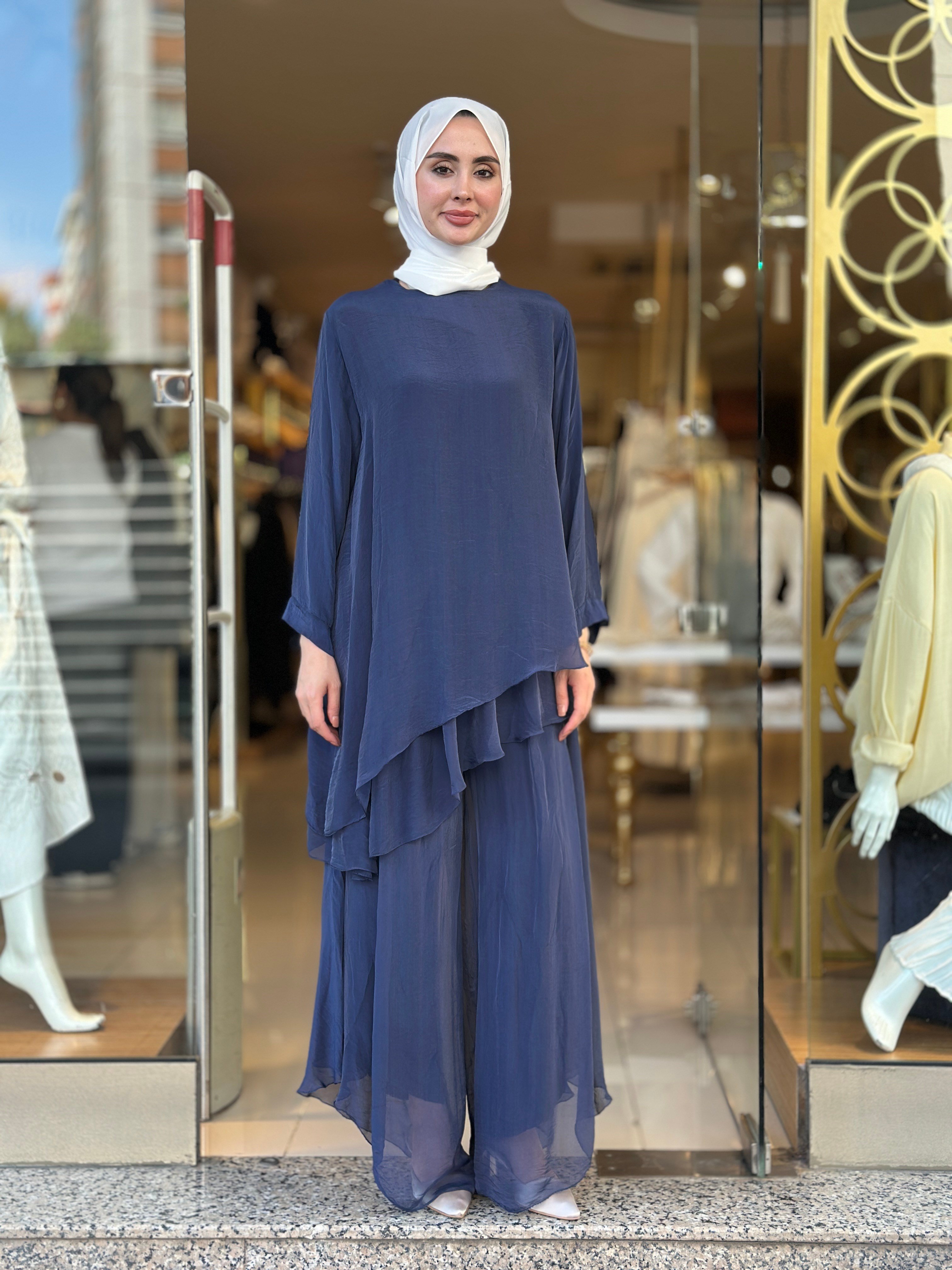 İthal İpek Nice Pantolonlu  Takım - Lacivert