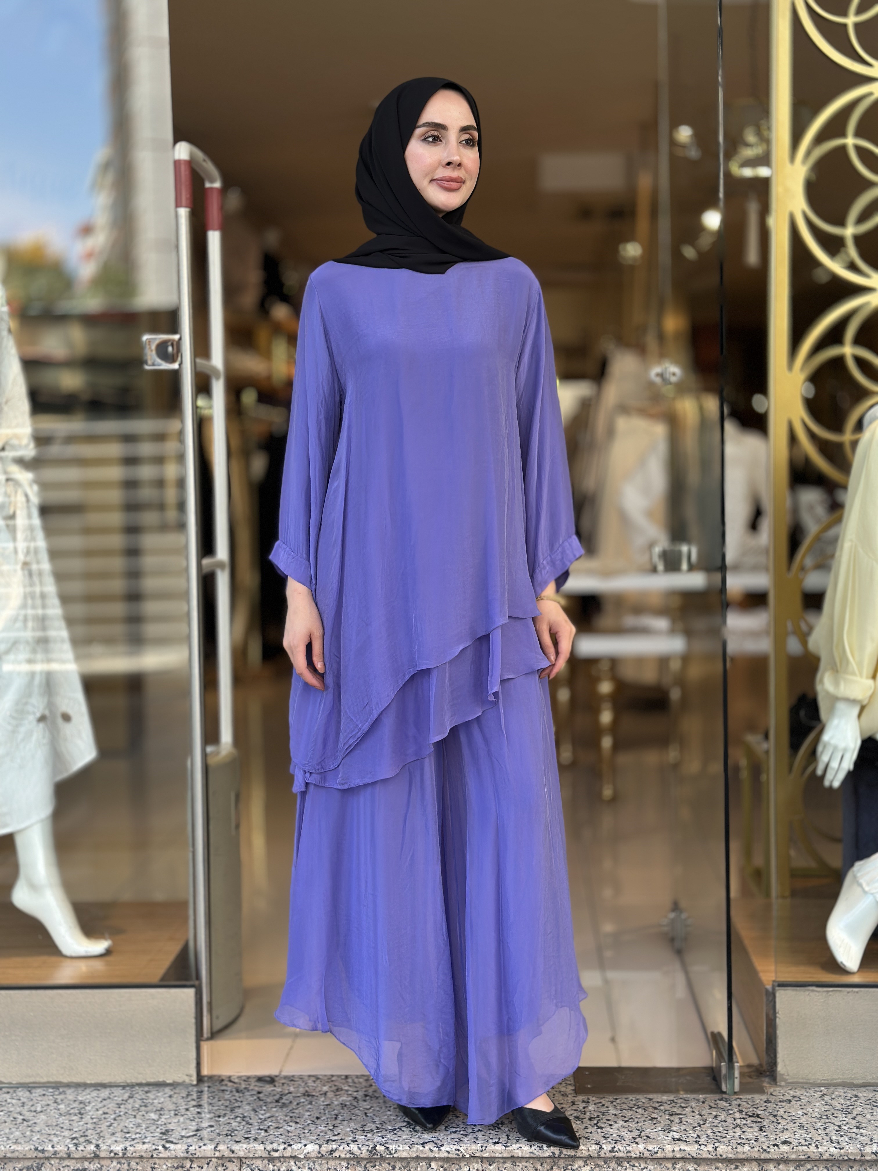 İthal İpek Nice Pantolonlu Takım - Mor