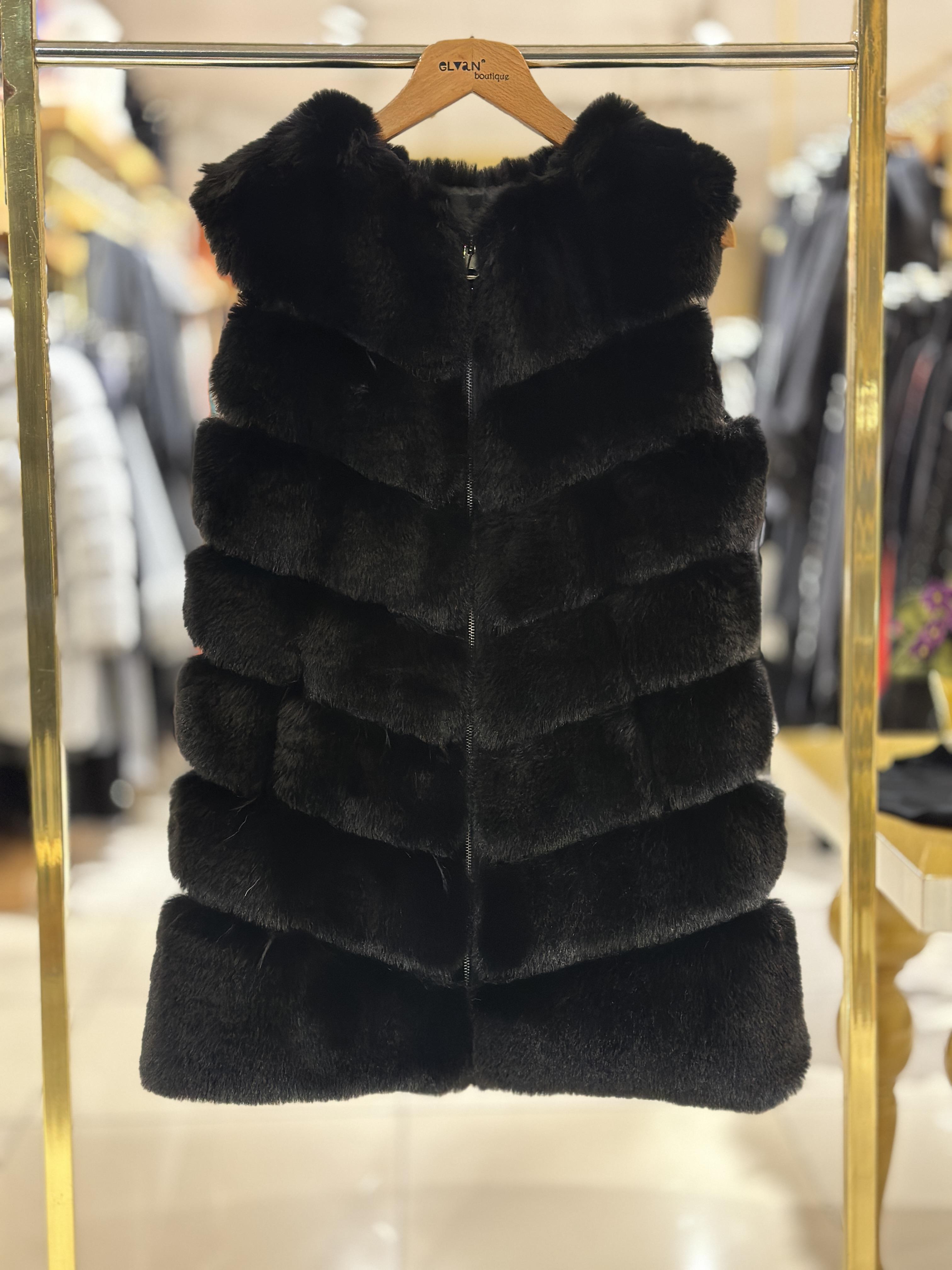 Kısa Kürk Yelek - Siyah