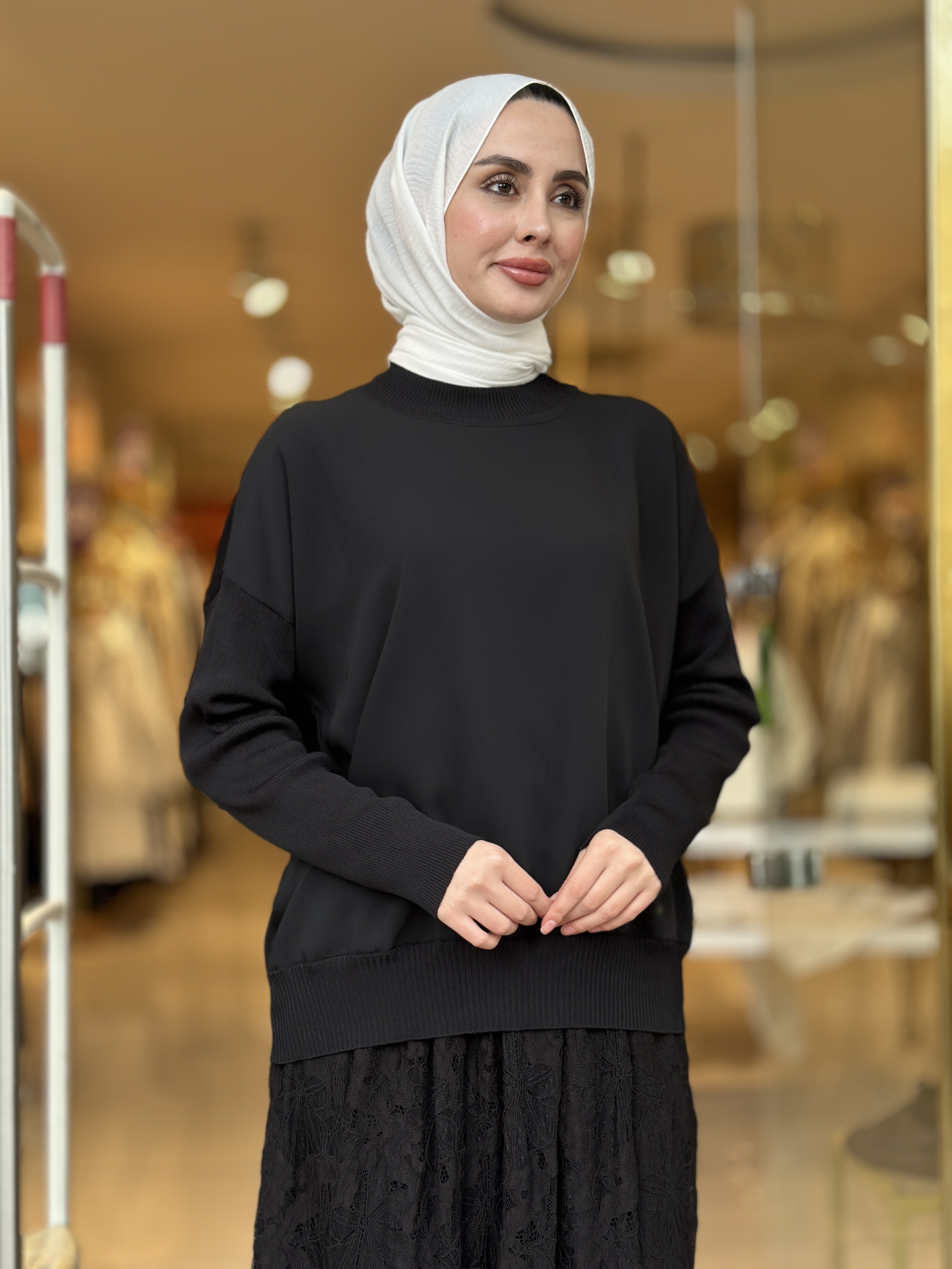 Merserize Detaylı Tunik - Siyah