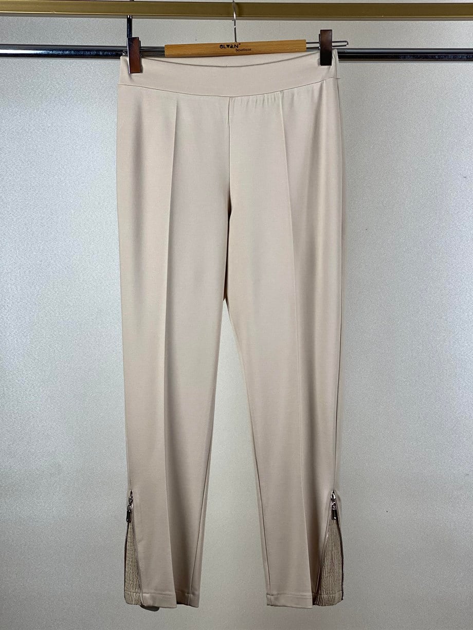 Misswhence Çelik Örme Fermuar Detay Pantolon - Taş