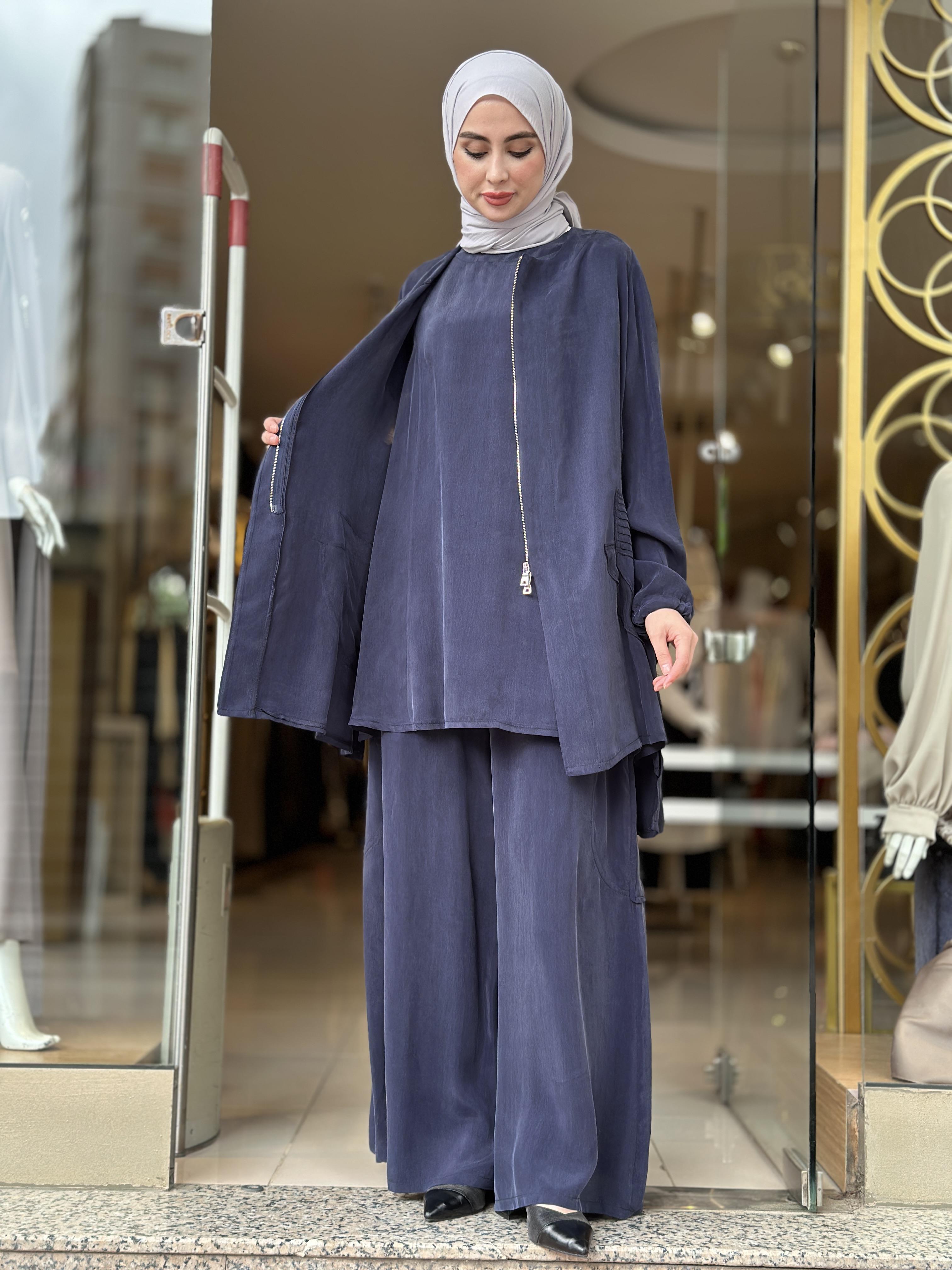 Misswhence İpek Cupra Pantolon Üçlü Takım - Lacivert