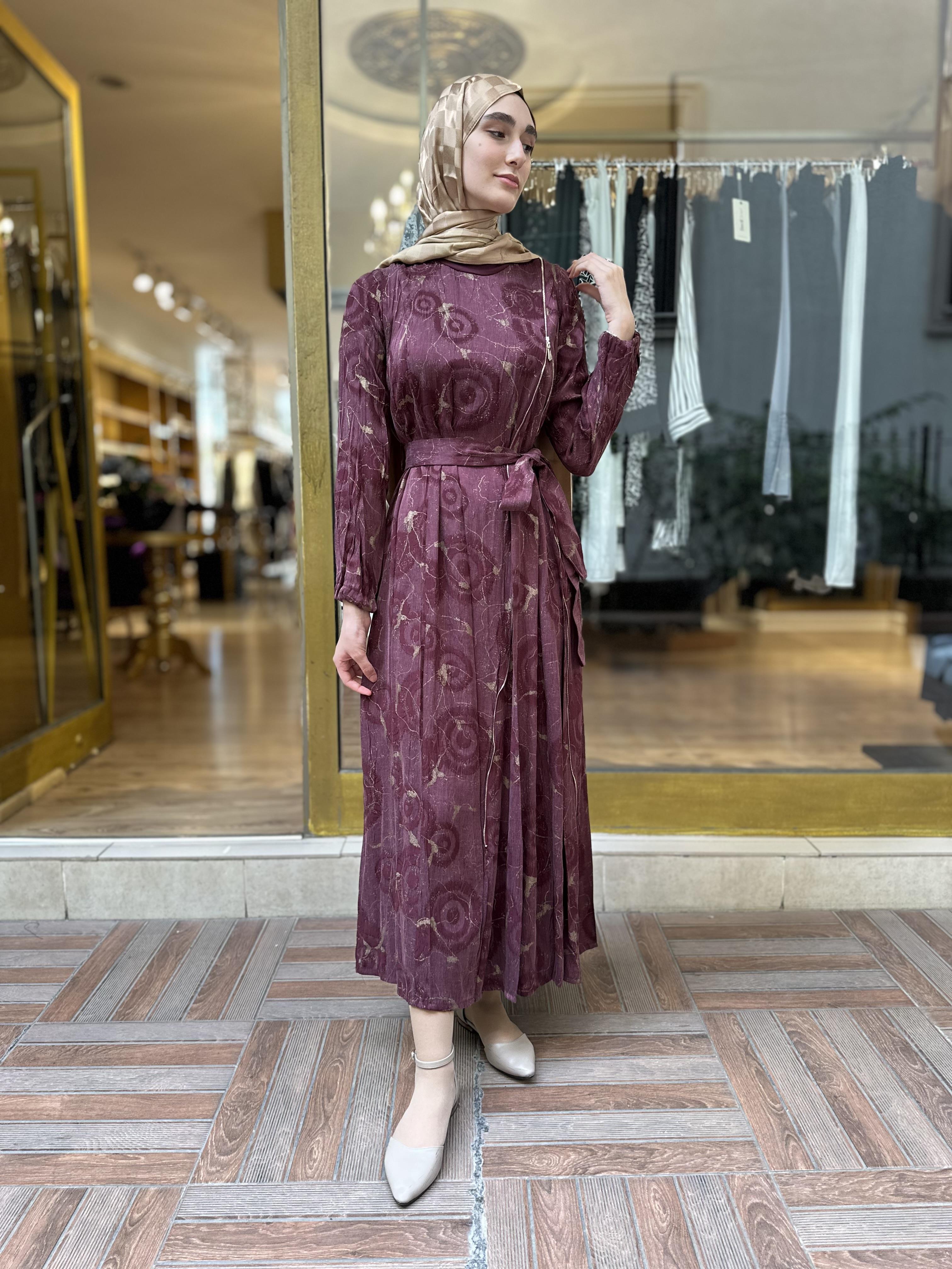 MissWhence Jakarlı İpek Elbise - Bordo