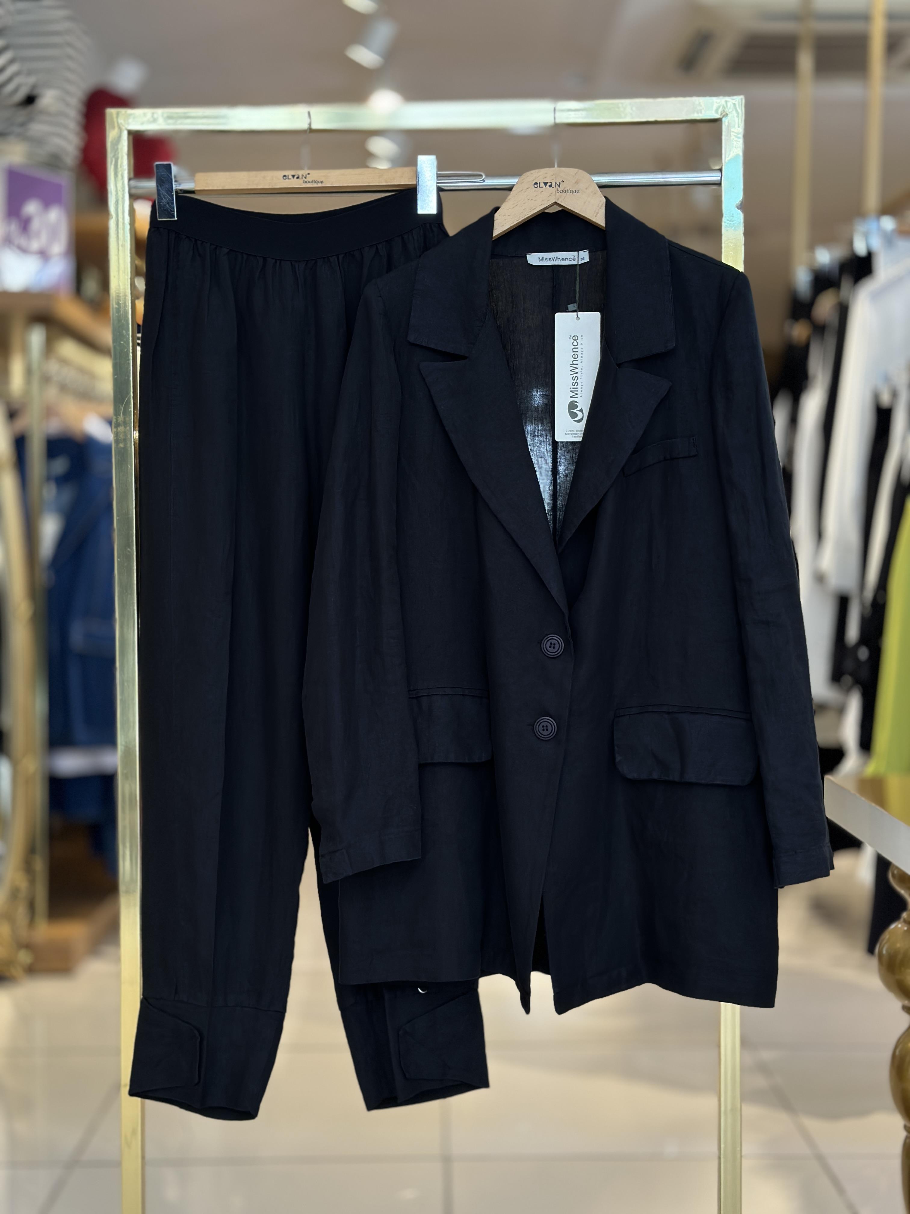 MissWhence Keten Pantolonlu Takım - Siyah