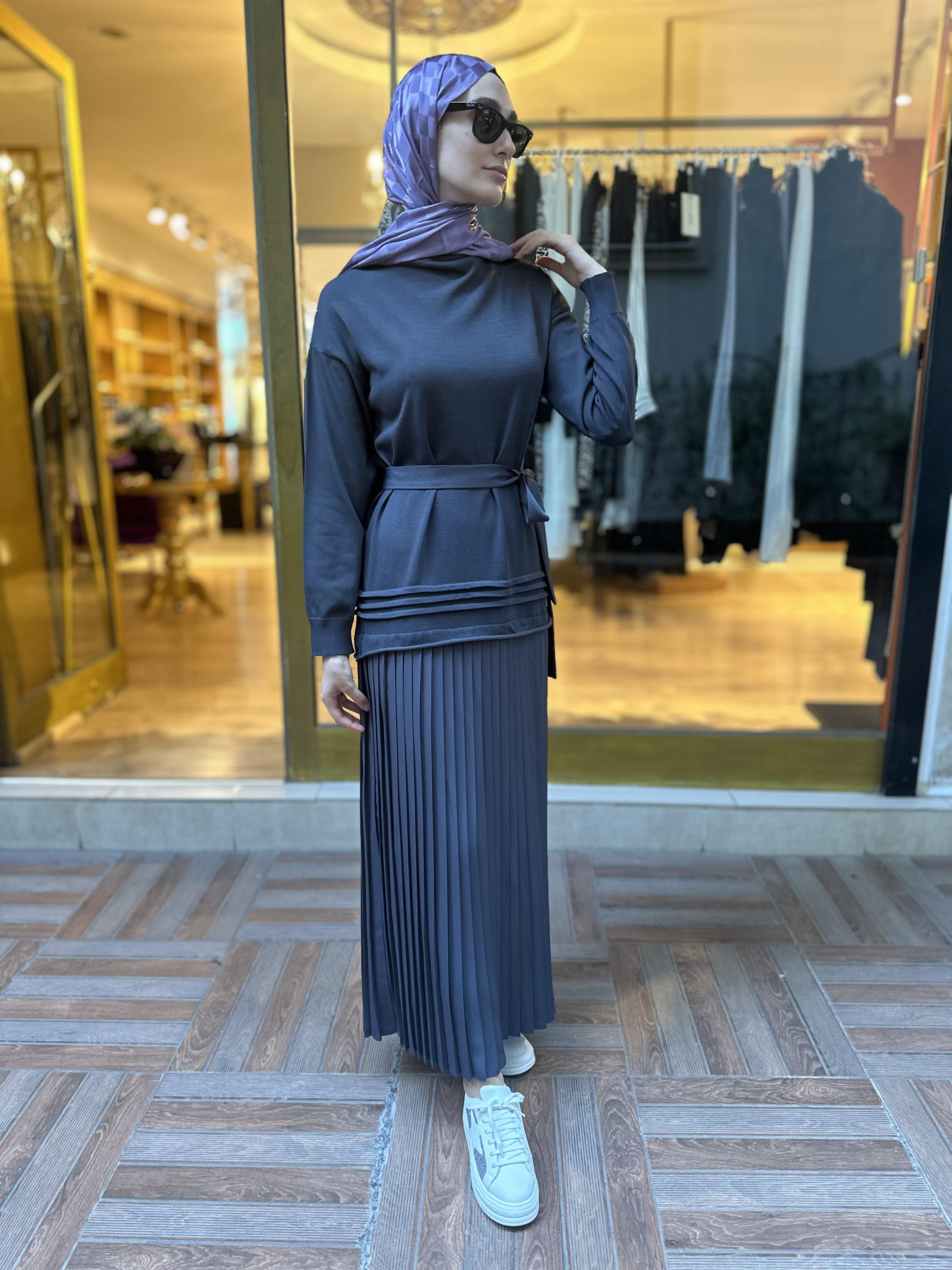 MissWhence Triko Piliseli Elbise - Gri