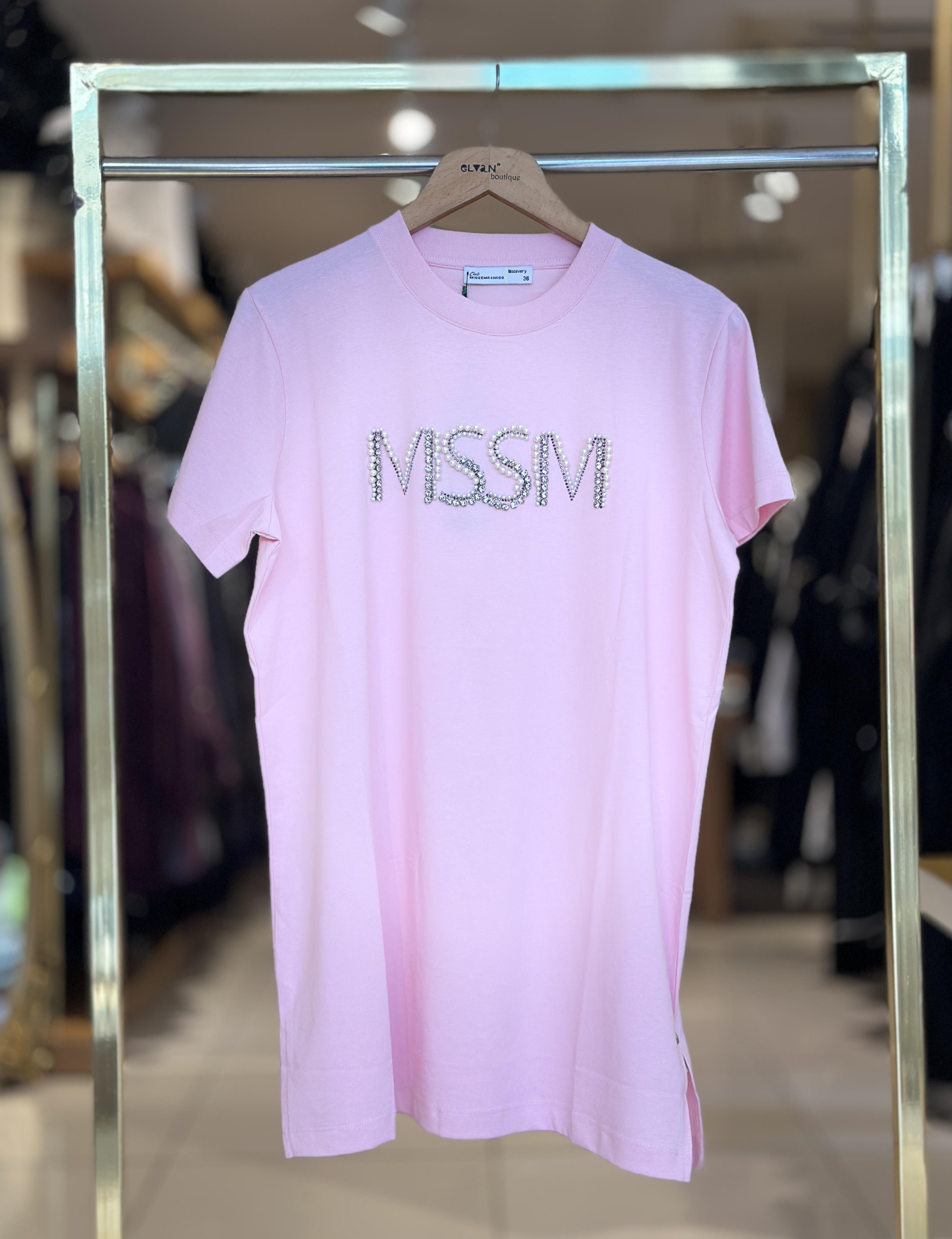 Msm Taşlı T-shirt - Pembe