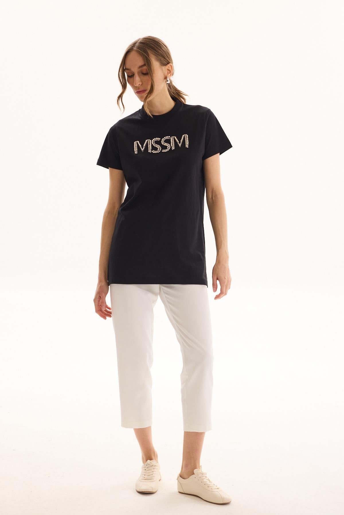 Msm Taşlı T-shirt - Siyah