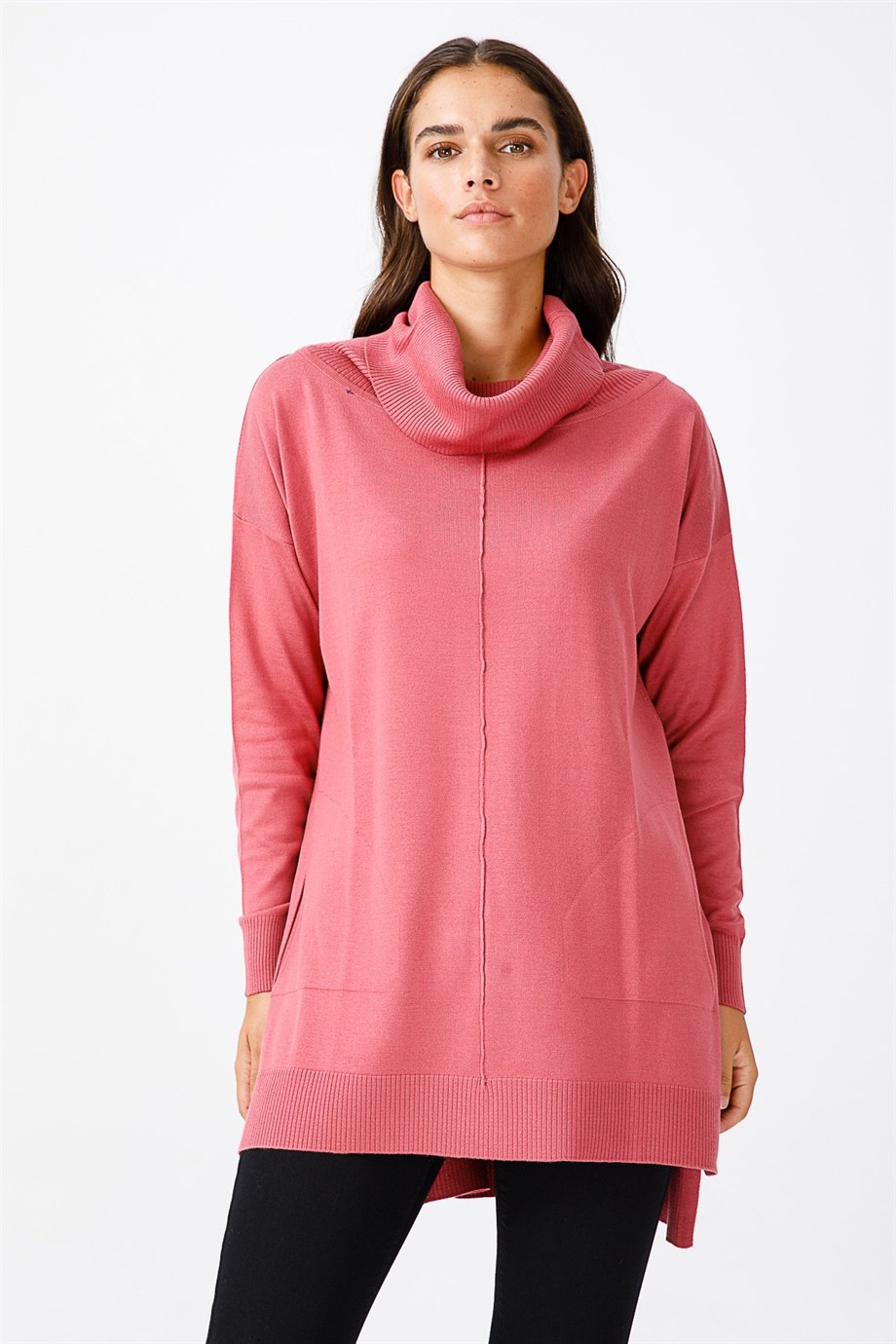 ON TRİKO 55302 KAZAK DEGAJE YAKA CEP DETAYLI RAHAT KALIP-ROSE-ROSE