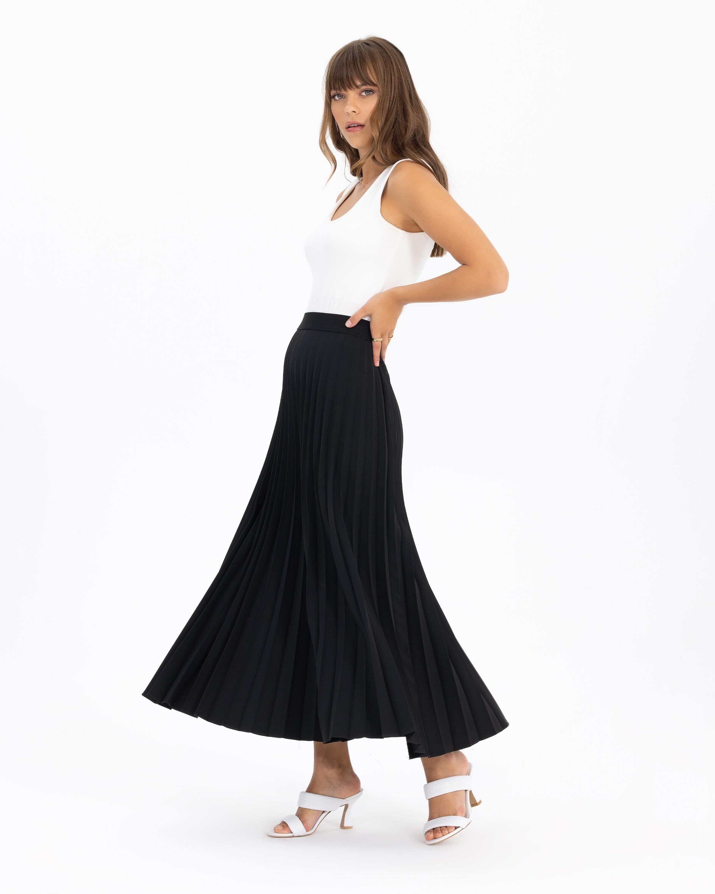 Piliseli Etek - Siyah