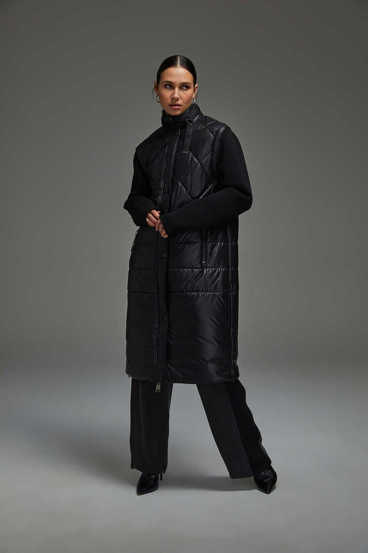 Puffer Uzun Yelek - Siyah