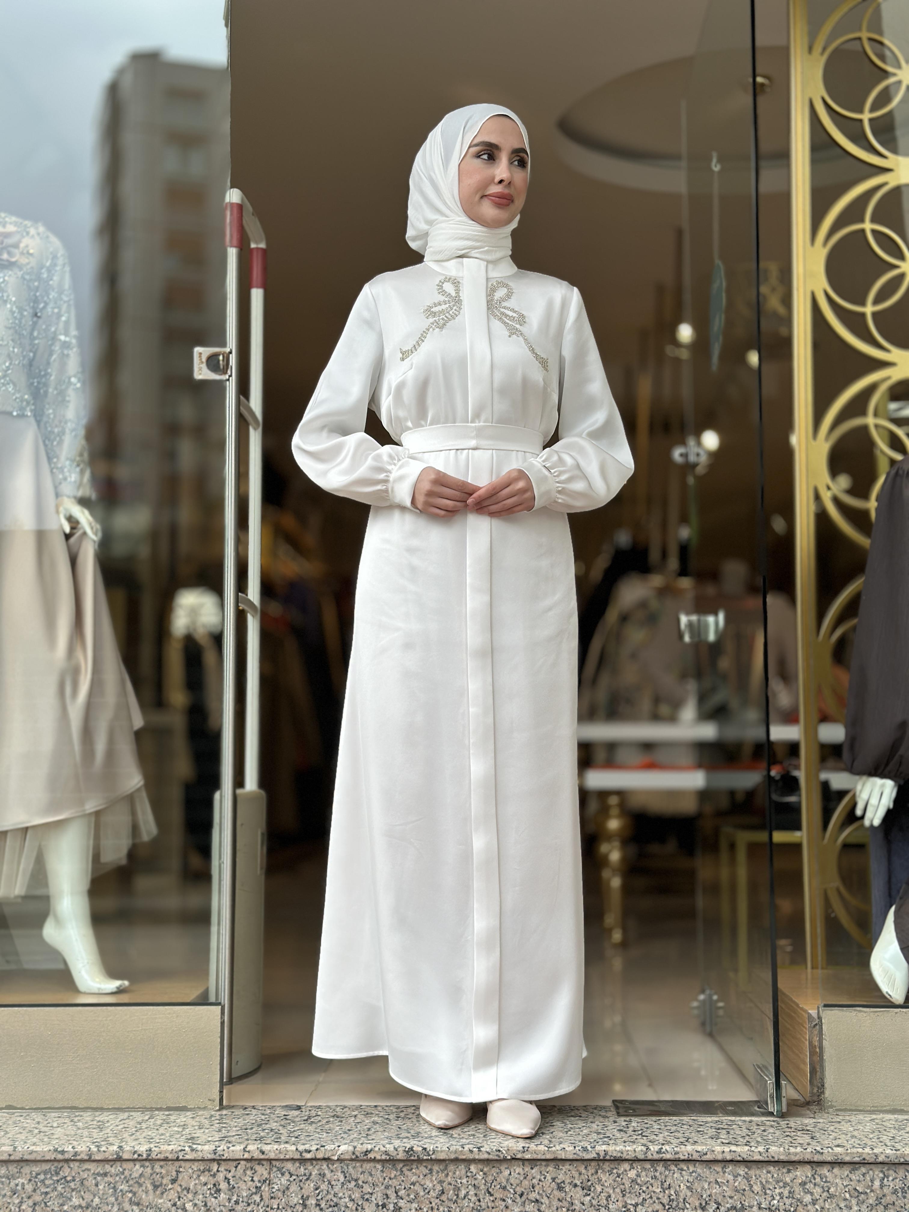 Senna Ribbon Elbise - Ekru