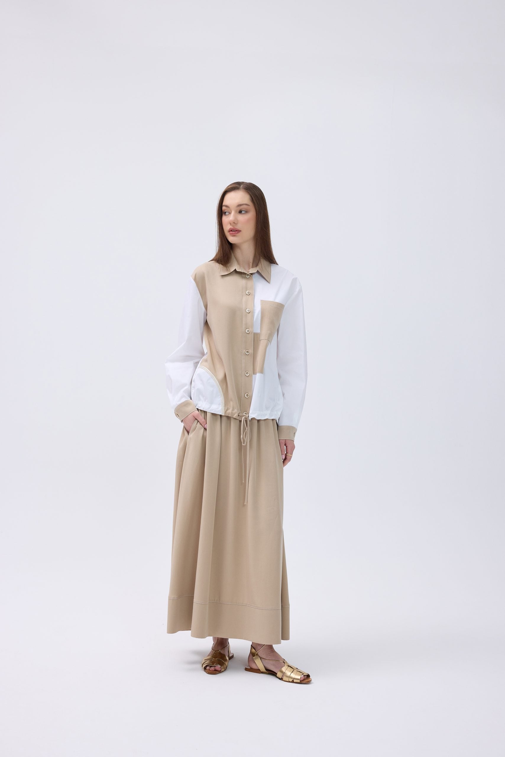 Tencel Etekli Takım - Bej