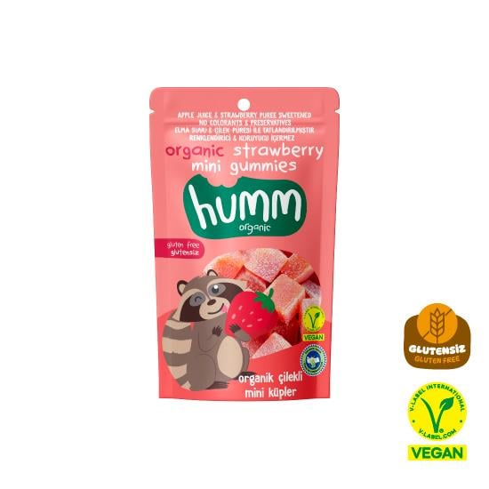 Organik Glutensiz Vegan Çilekli Mini Küpler - 30g