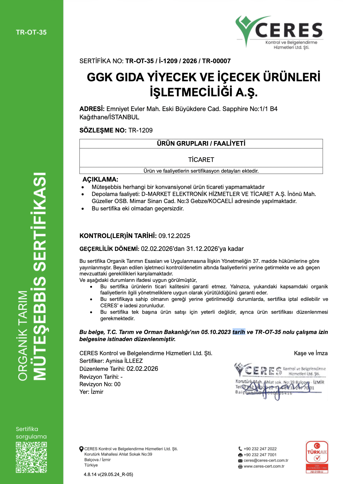 Organik Tarım Müteşebbis Sertifikası