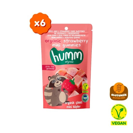 Organik Glutensiz Vegan Çilekli Mini Küpler Atıştırmalık Paketi - 6 adet