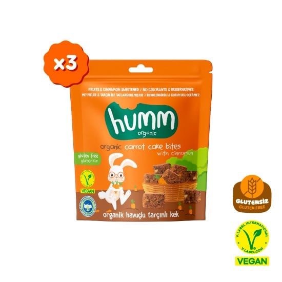 Organik Glutensiz Vegan Havuçlu ve Tarçınlı Kek Atıştırmalık Paketi - 3 adet