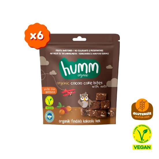 Organik Glutensiz Vegan Kakaolu ve Fındıklı Kek Atıştırmalık Paketi - 6 adet