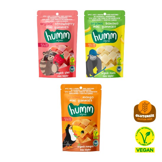Organic Gluten-Free Vegan Banana, Strawberry & Mango Mini Cubes Snack Pack – 3 Pieces (3 Varieties)